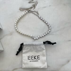 EEKE Pearl Large Round Diamond Necklace in Gold Plate and CZ